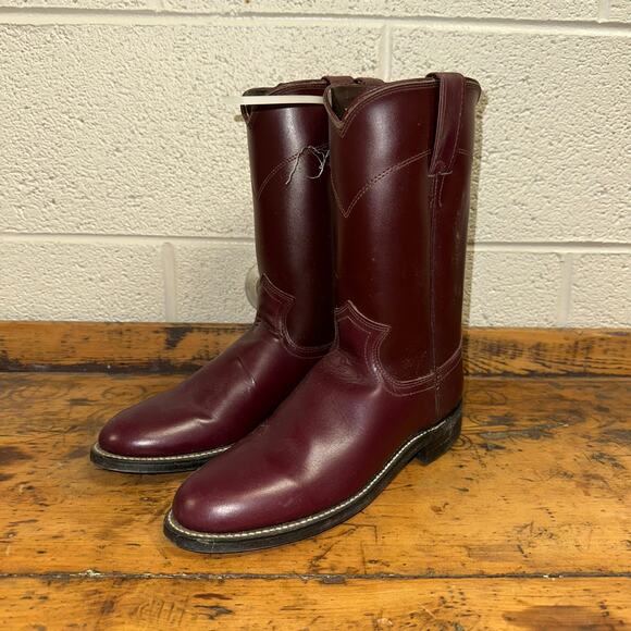 New Diamond J Deadstock Western Riding Boots Men's Size 6 Red Maroon Leather - Picture 1 of 13
